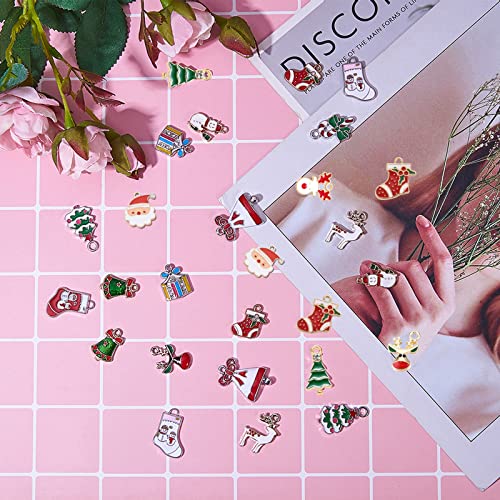 SUNNYCLUE 1 Box 30pcs Rhinestone Christmas Pendant Charms for Necklace Bracelet Jewelry Making Christmas Tree Decor Accessory Xmas Tree Snowflake Snowman Reindeer Charms - Image 4