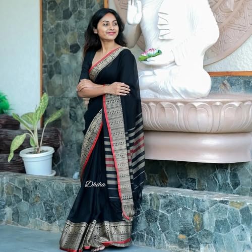 Image of Narayanpet Pure Cotton Saree for Women | Preethika Big Border Saree with Running Blouse | Tassels | Handloom Weave