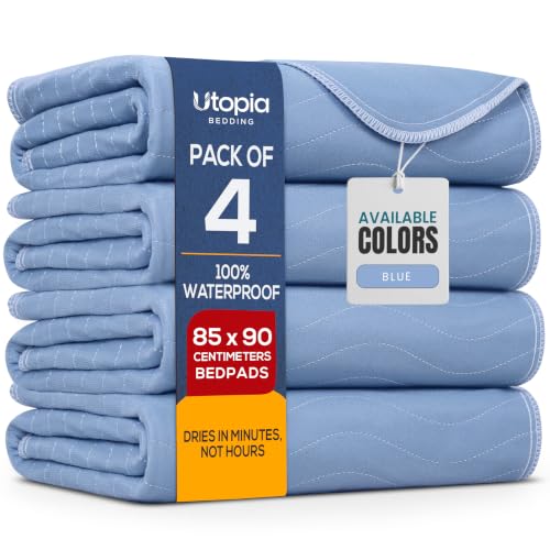 Utopia Bedding Incontinence Bed Pads 85 x 90 cm Blue (Pack of 4) Incontinence Bed Sheets Waterproof Washable Bed Pads for Incontinence Adults Bed Wetting Sheets