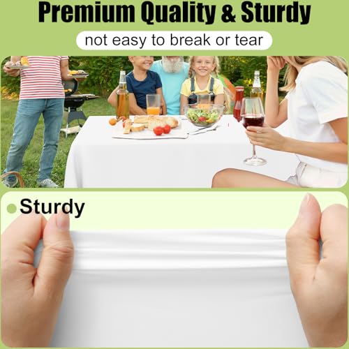 Image of Smiry Disposable Table Cloth 3 Pack, 54 x 132 Inch Waterproof Plastic Tablecloth, Decorative Rectangle Table Covers for Party, Birthday, Picnic, White