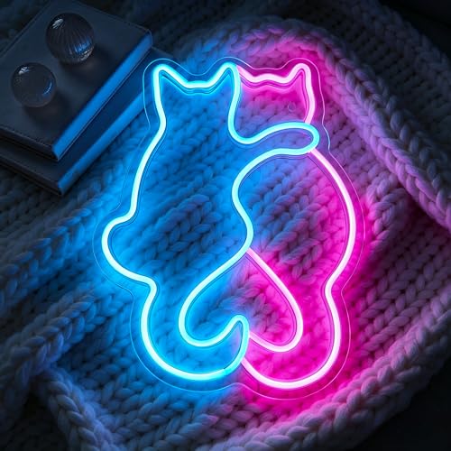 Image of Pink&Blue Neon Sign Led Neon Lights Signs for Wall Decor USB Powered Led Signs for Room Decoration-Double Cat