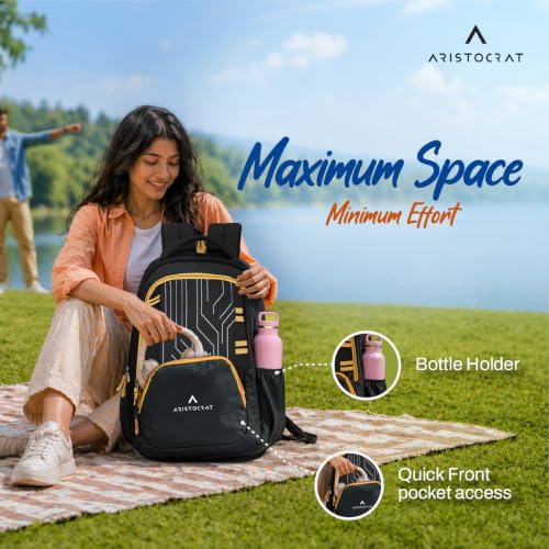 Image of Aristocrat Circuit Casual Backpack 40L | 3 Compartments with Quick-Access Front Pocket | Padded Shoulder Straps & Side Bottle Holders | Office & Travel Backpack for Men & Women