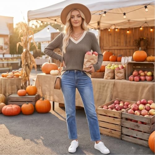 Winter Sweaters for Women V Neck Button Side Warm Ribbed Knit Shirt - image 6