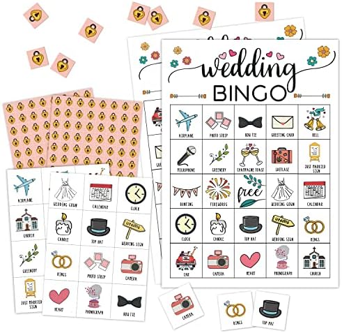 RLCNOT Wedding Party Bingo Game, 24 Players Bingo Game, for Bridal Shower Wedding Shower, Engagement Bachelorette Party, Reception Activity Supplies - 001