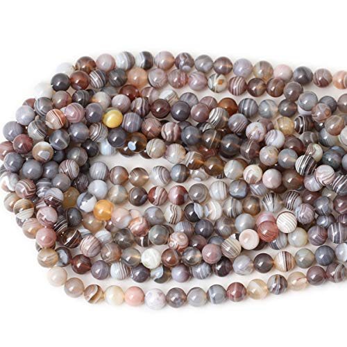 Qiwan 45PCS 8mm Natural Botswana Sardonyx Agate Gemstone Round Loose Beads for DIY Jewelry Making 1 Strand 15"