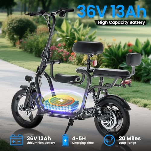 Electric Scooter with Seat for Adults, Electric Scooter with 500W Peak Power Motor, 20 Mile Range, 17.4mph, Dual Brakes, 14" Tires e Scooters with Seat for Adults