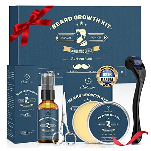 Kit Crecimiento Barba - Oukzon Rodillo Crecimiento Barba, Kit Cuidado Barba Hombres, Aceite Crecimiento Barba, Bálsamo, Tijeras Afeitado, Regalos de Cumpleaños para Hombres, Papá y Novio