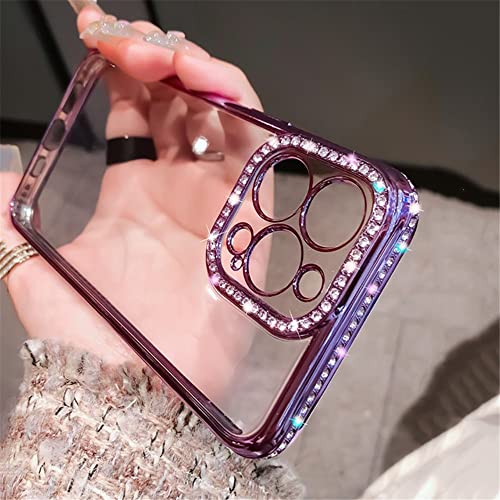 Coque strass brillants pour iPhone 14 violet paillettes couverture silicone de luxe