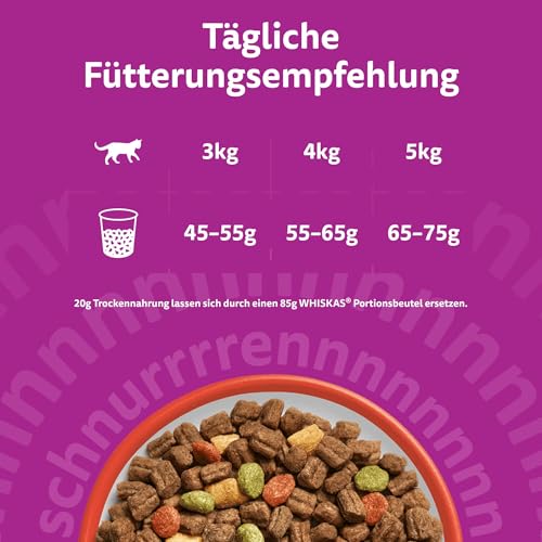WHISKAS Trockenfutter für ausgewachsene Katzen 5 x 800g mit Rind