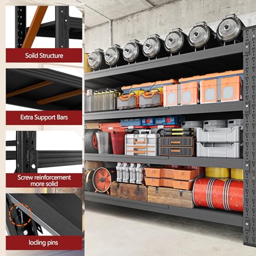 Image of RAVIGIN 8000LBS Storage Shelves, 68 inch W Garage Shelving Heavy Duty Metal Adjustable Garage Shelves, Shelving Units Industrial Shelving for Warehouse, 68 inch W x 24 inch D x 63.4 inch H, Black