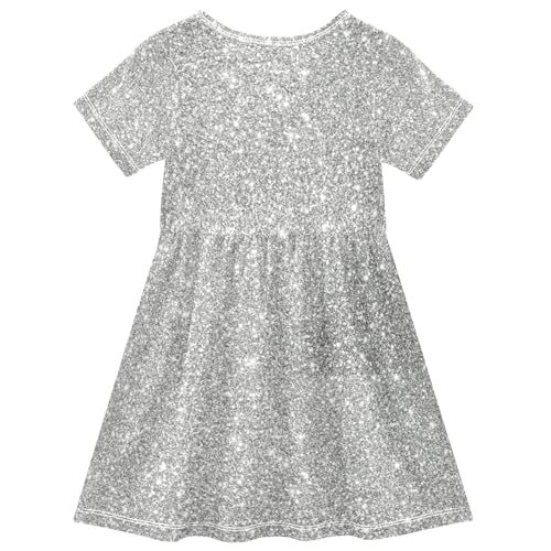 Silver Glitter Print Toddler Dresses for Girls Short Outfit Cute Spring Dress Little Girl 2t2