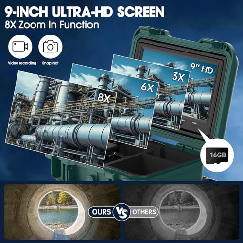 Jqkjcam JQSP09A 30M DVR Sewer Camera 100Ft,With 9In Ultra Hd 16Gb Dvr Screen,1080P Jqkjcam Snake Drain Borescope Camera thumb #2