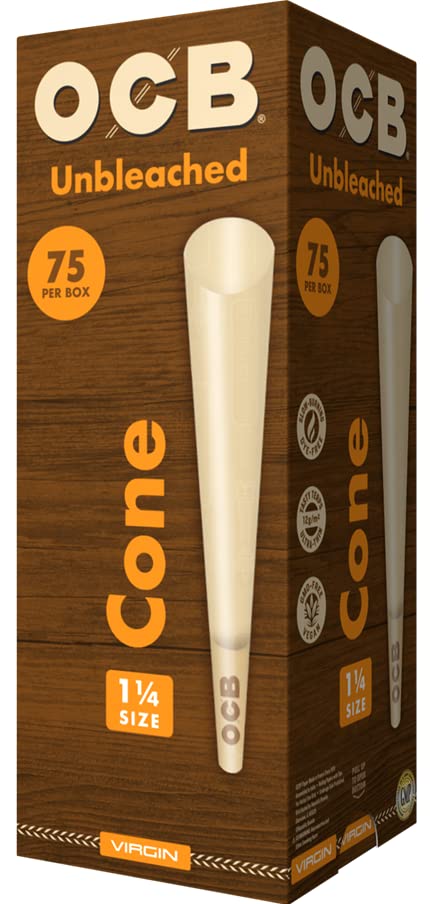 OCBVirgin Unbleached Pre-Rolled Rolling Paper Cones 1-1/4 (84mm) Size - 75 Cones