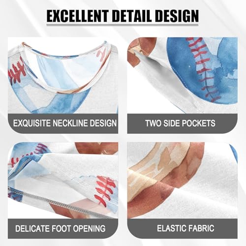 senya Short Sleeve Pajamas Sets Summer Cotton Sleepwear Watercolor Sport Baseball Bat4