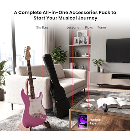Image of Fender Squier Stratocaster - Flash Pink Bundle with Gig Bag, Tuner, Picks, and Austin Bazaar Instructional DVD