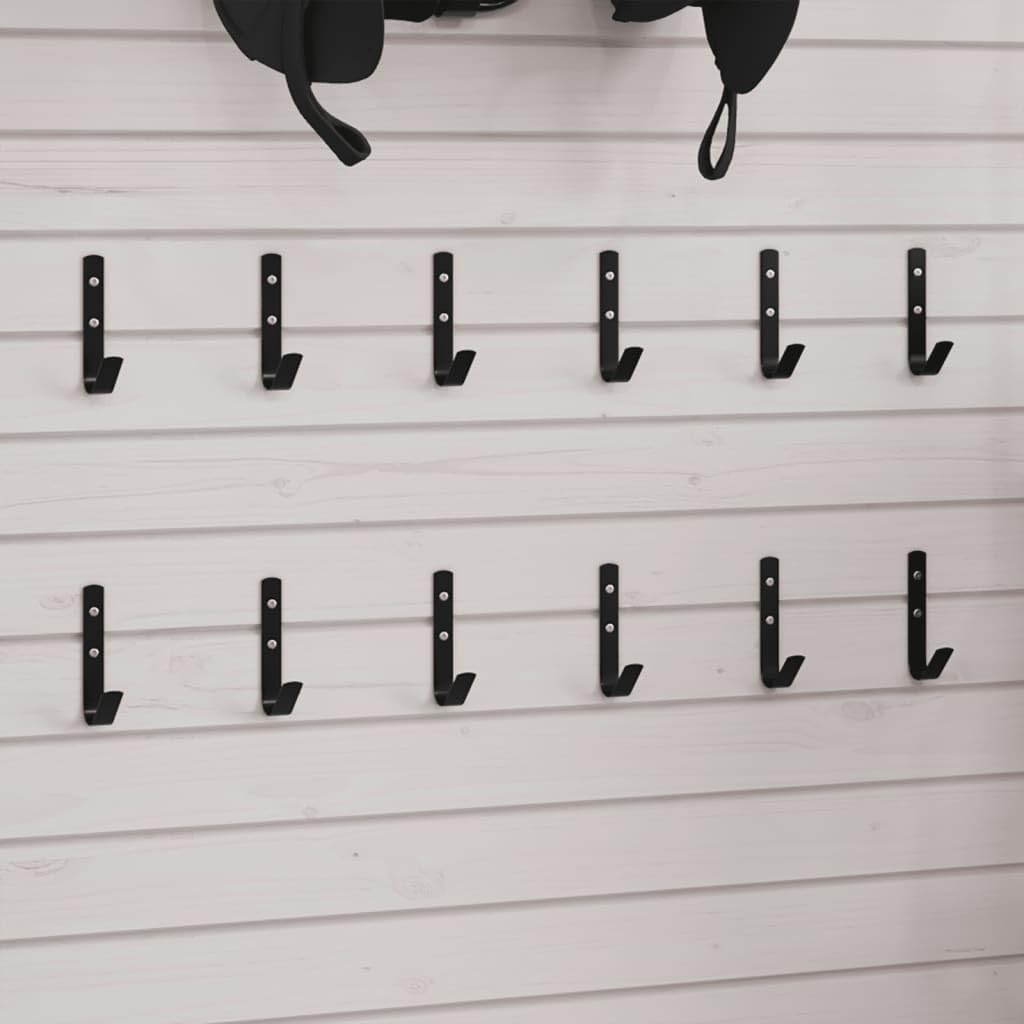 Wandhaken J-Form 12 Stück Schwarz Stahl 2 x 6 x 10,5 cm an der Wand montiert für Aufbewahrung von Sattel Zaumzeug Trense Halfter Steigbügel im Stall oder Garage