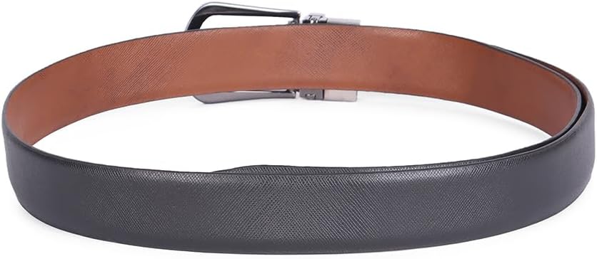 Louis Philippe Men Textured Formal Italian Leather with Brush Gun Buckle Belt