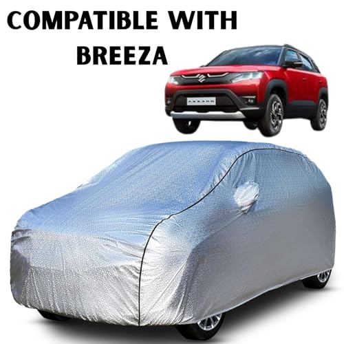 Image of Waterproof Car Cover with Cotton Lining & Heavy Buckle | Dustproof, Windproof, Scratch Resistant, UV Protection Car Body Cover for Outdoor & Indoor Use (Car Cover, Maruti Brezza 2022)