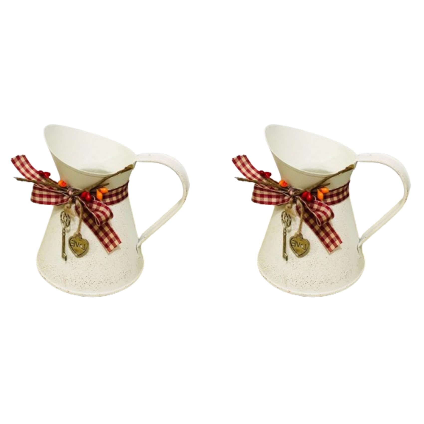 Vjsujehgy 2X Flower Vase Bucket Bow Heart Pendant Can Farmhouse Rustic Jug for Centerpiecess Country Iron Pitcher Planter Jug-A