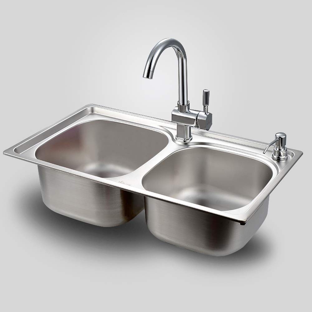Juego de Fregadero de Cocina Cuadrado de Acero Inoxidable de Doble Seno con colador, Incluye Kit Completo de instalación de desagüe y escurridor.