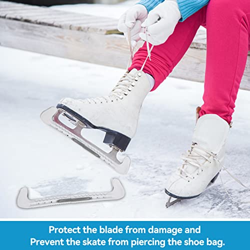 Cyrank 1 Pair Sports Hockey Blade Guards, Ice Hockey Skate Blade Guards Plastic Cover with Spring Ice Skating Protector for Kids Adults Figure Skates(White)