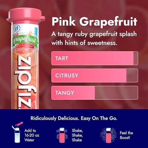 Image of Zipfizz Daily Energy Drink Powder, Pink Grapefruit, 20 Pack | 3-in-1 Sustained Energy, Rapid Hydration, and Essential Vitamins | Sugar-Free | Electrolyte Powder | Contains Vitamin B-12 & Antioxidants
