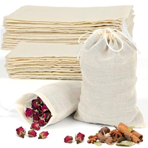 30 pcs Muslin Spice Sachet Bags for Cooking Soup: Reusable Cotton Tea Bag