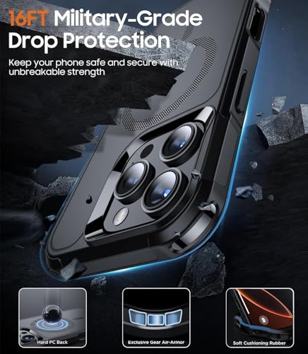 Image of EGOTUDE Polycarbonate for iPhone 16 Pro Case, Military Grade Drop Protection, Magnetic Shockproof Heavy Duty Rugged Back Cover Compatible with Mag-Safe, Black