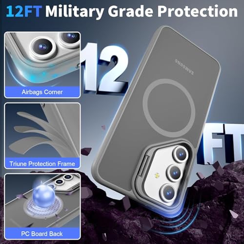 Image of DIZORO PC Samsung Galaxy S24 FE Case Compatible with Mag Safe Wireless Charging,with Camera Stand,Military Grade Drop Tested,Translucent Hard Back Soft Edge Back Cover(Camera Stand Titanium)