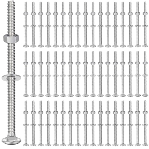 Image of Zonon Stainless Steel Carriage Bolts and Nuts Kit Round Head Square Neck Carriage Bolts Screws and Hex Nuts and Flat Washers, Stainless 18-8 Full Thread Coverage(1 /4-20 x 4,Silver,100 Sets)