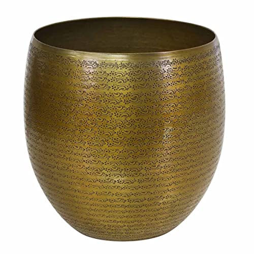 Casa Moro Orientalischer Blumentopf Leon L Ø 36 cm rund in Antik-Gold Look aus Aluminium mit Hammerschlag | Luxus Metall Übertopf Boho Pflanzkübel Designer Blumen-Kübel | ABK502
