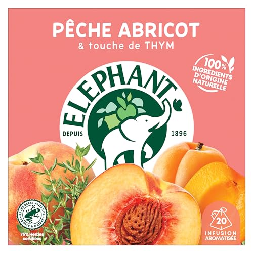 Elephant, Infusión aromatizada, sabor a melocotón, albaricoque y tomillo, Rainforest Alliance, ingredientes 100% naturales, 20 bolsas piramidales