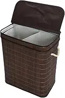 Mimo Style Cesto Duplo de Bambu Escuro Com Tampa para Roupas Sujas. Ideal para Lavanderia, Banheiro e Quarto. Impermeável e Ajuda a Inibir Odores, Material de Qualidade e Durável, BM20200