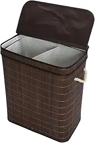 Mimo Style Cesto Duplo de Bambu Escuro Com Tampa para Roupas Sujas. Ideal para Lavanderia, Banheiro e Quarto. Impermeável e Ajuda a Inibir Odores, Material de Qualidade e Durável, BM20200