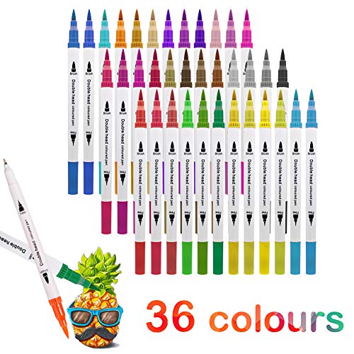 Juego de 36 rotuladores para colorear con base de agua, punta fina, para niños o adultos, para dibujar bocetar, colorear resaltar y subrayar 36 colores