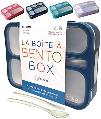 Lunch Box Bento Box | Lunch-Boxes for Kids Adults Boys or Girls with Compartments | Containers with Snack Dividers for Children for School | BPA Free Plastic | Navy Blue Set with Fork Spoon