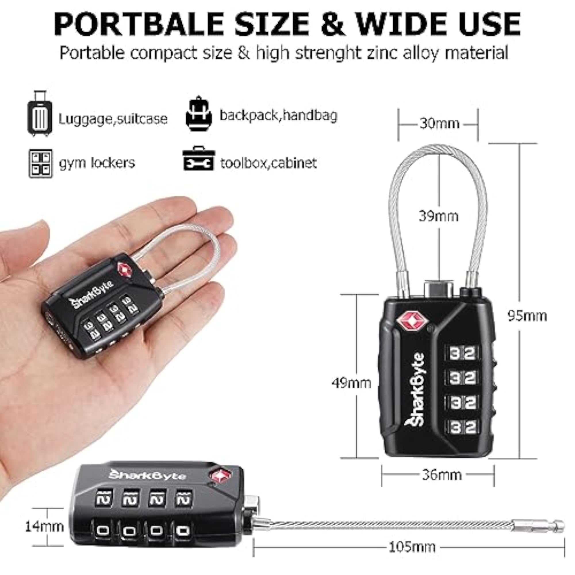 TSA Suitcase Locks, 4-Dial Security Travel Combination Padlock