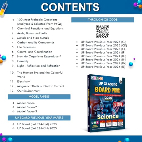 Image of PW UP Board Phod Class 10 Science Question Bank Chapterwise with 14 Mind Maps and PYQs For 2026 Board Exam | 100 Most Probable Questions and Model Papers with OMR Sheet