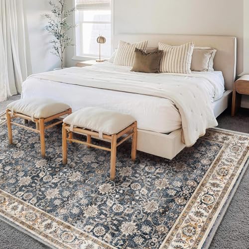 Washable Area Rug 8'x10' Retro Boho Design Non-Shedding Non-Slip Easy Care Ideal for High Traffic Areas in Living Room Bedroom Office Coffee Table Kitchen Large Carpet