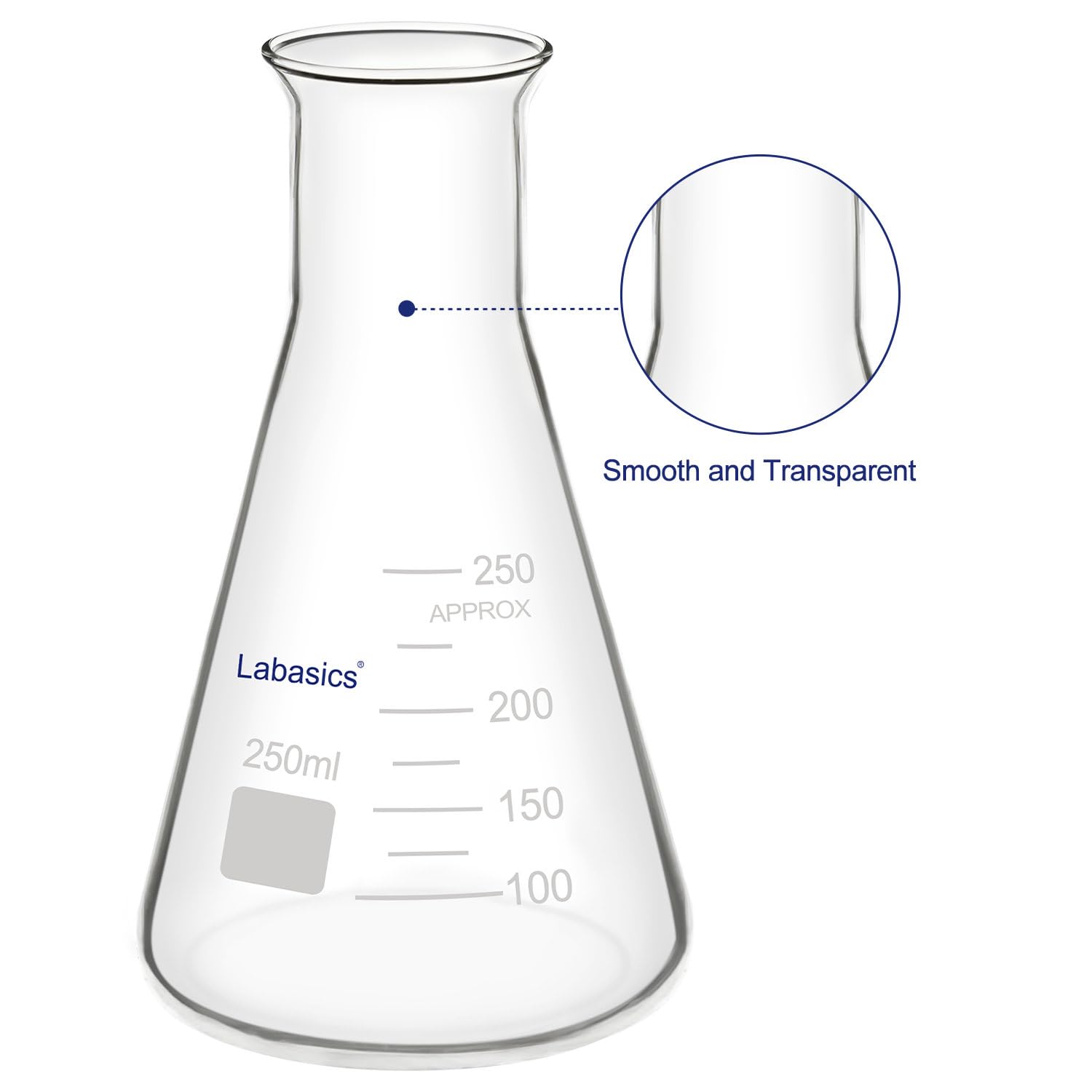 Labasics Vidrio Boca Ancha Erlenmeyer Matraz, Borosilicato, 250 ml