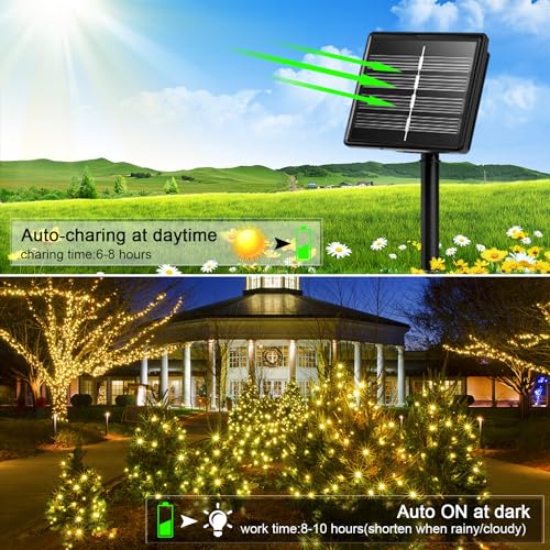 A.bigwhale Catena luminosa solare per esterni, resistente alle intemperie, [2 pezzi] 12 m, 100 LED, luce bianca calda, 8 modalità per giardino, balcone, matrimonio, terrazza, Natale, festa