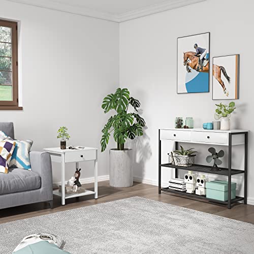 Ecoprsio Nightstand Set Of 2 White End Table Side Table With Drawer And Storage Shelf Wood Night Stand Modern Bedside Table For Bedroom, Living Room, Sofa Couch, Hall, Easy Assembly, White #TOP7