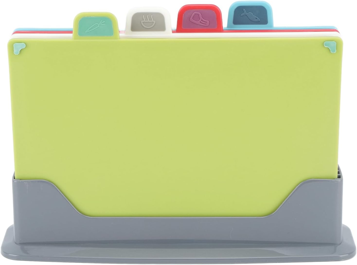 Pongnas 4 Pcs ColorCoded -Slip Plastic Cutting Board Set with Storage Stand for Uncooked and Cooked Foods
