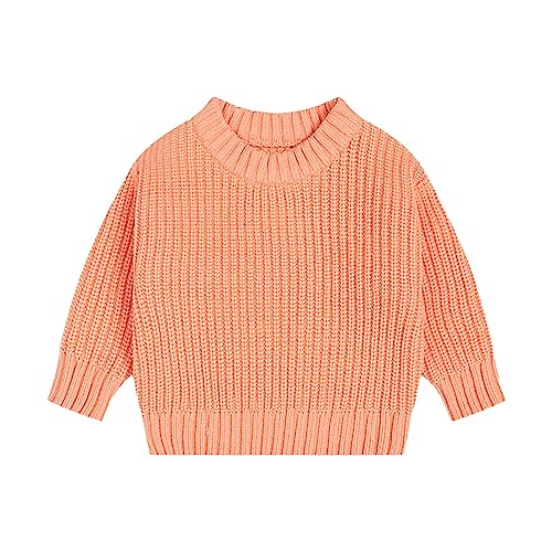 Toddler Boys Girls Knitted Sweater Solid Color Pullover Round Neck Long Sleeve Warm Fashion (Orange, 5-6 Years)