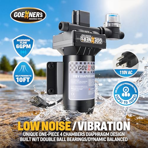 Image of [Upgraded Version] 110V AC Fresh Water Pump, 6GPM 70 PSI Self-Priming Diaphragm Water Pump with Power Plug, Pressure Switch, Brass Connector and Strainer, for Kitchen Bathroom Garden Hose