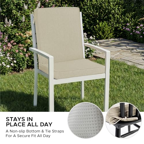 Image of Outdoor Chair Cushions, Water-Resistant & Fade-Resistant, Patio Furniture Lawn Dining Chair Seat Replacement with Mid Back, Ties Zipper, Removable Cover, 18 x 16.5 Inch, Set of 2, Beige