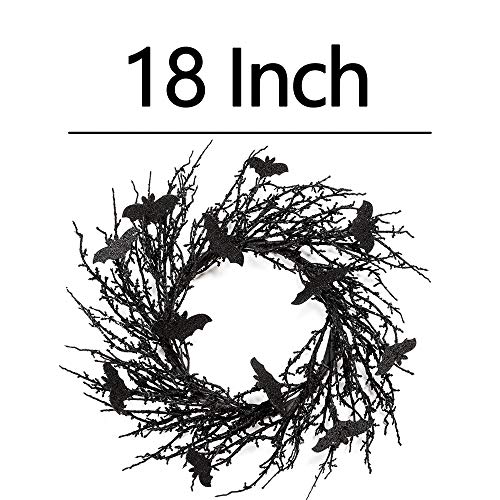 18 Inch Black Bat Wreath with Glitter Bats - Halloween Decorations2