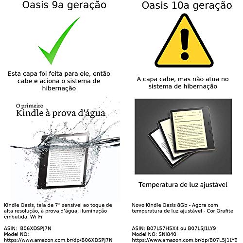 Capa para Kindle Oasis da 9a geração (2017-2018) - Fecho magnético - Leve - Rígida - Letras