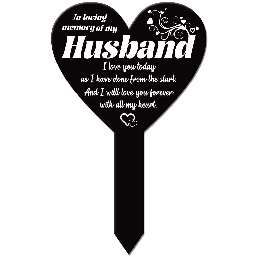GLOBLELAND Heart Shaped Love Missing Husband Memorial Plaque Stake for Cemetery Acrylic, 258x158mm (10x6.2 inches)