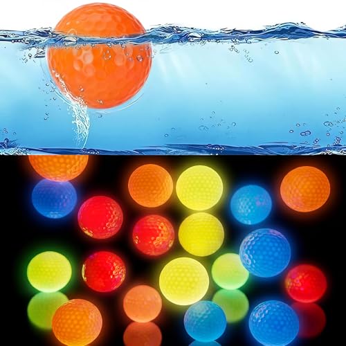 Skylety 16 Pack Glow in The Dark Floating Golf Balls 4 Colors Luminous Practice Water Floater Golf Balls 1.68 Inch Regulation Size for Night Water Synthetic Rubber Core Red Orange Yellow Blue